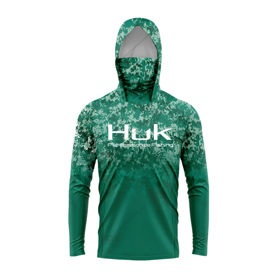 New Green Swell Upf 50 Hooded Face Cover Fishing Shirts