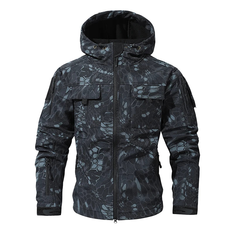 New - Blue Camo Waterproof Warm Fleece Hooded Fishing Jacket