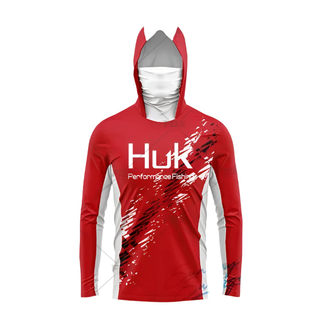 New Red Upf 50 Hooded Face Cover Fishing Shirts