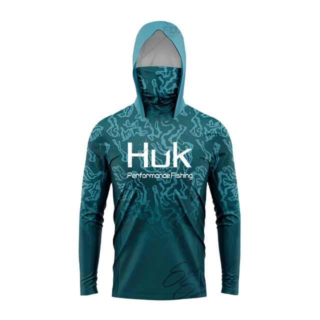 New Ocean Blue Upf 50 Hooded Face Cover Fishing Shirts