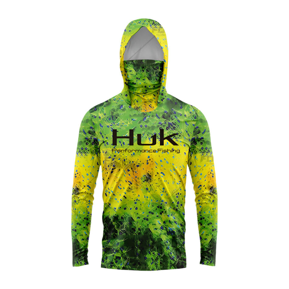 New Green Horizon  Upf 50 Hooded Face Cover Fishing Shirts