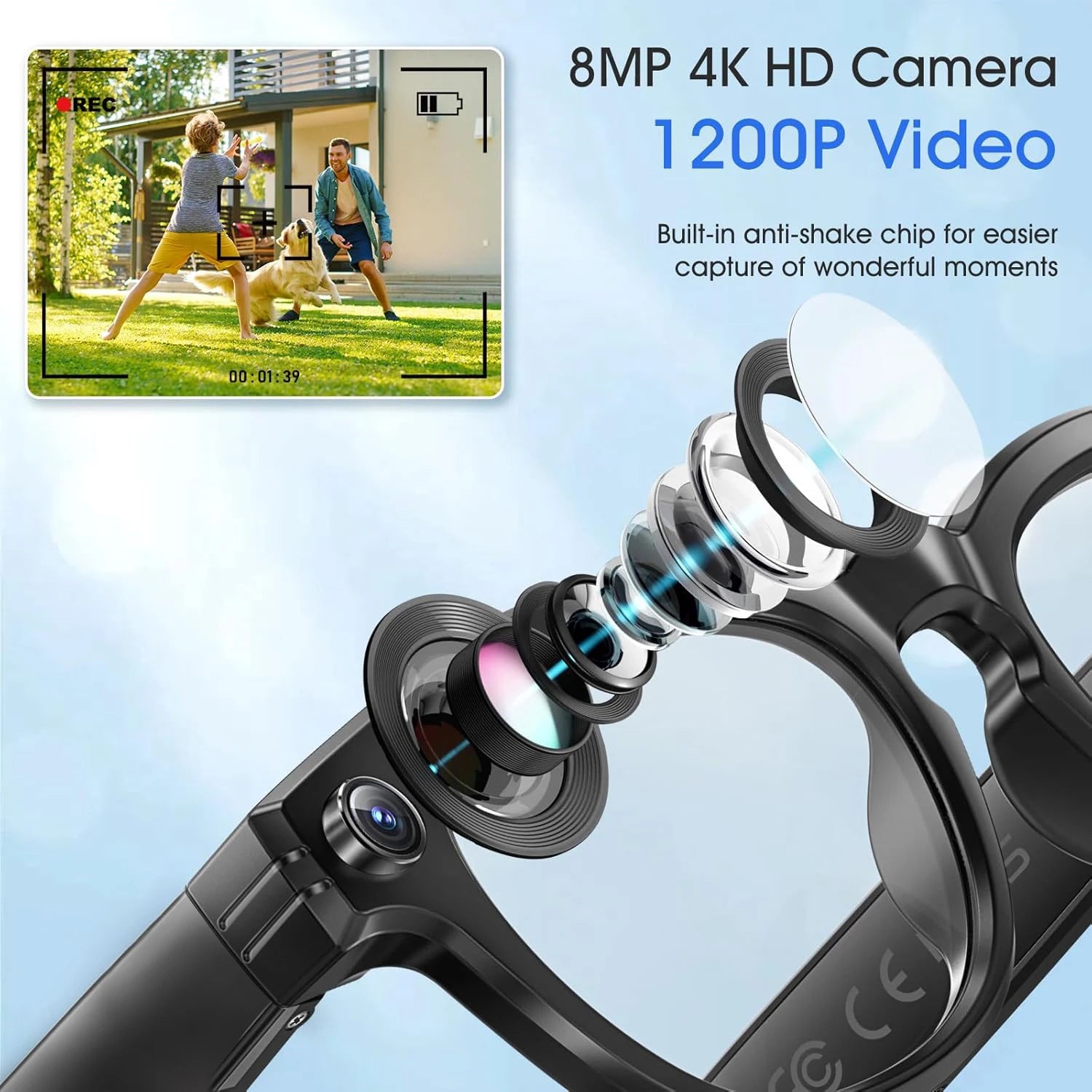 AI Smart Glasses with Camera, Bluetooth 720P Video & Photos