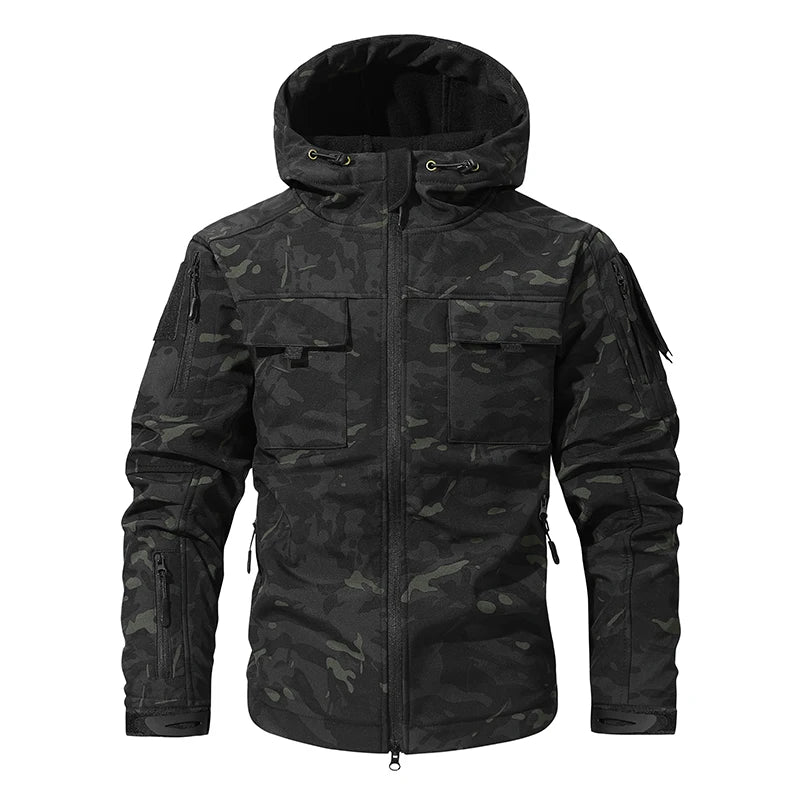 New - Black Camo Waterproof Warm Fleece Hooded Fishing Jacket