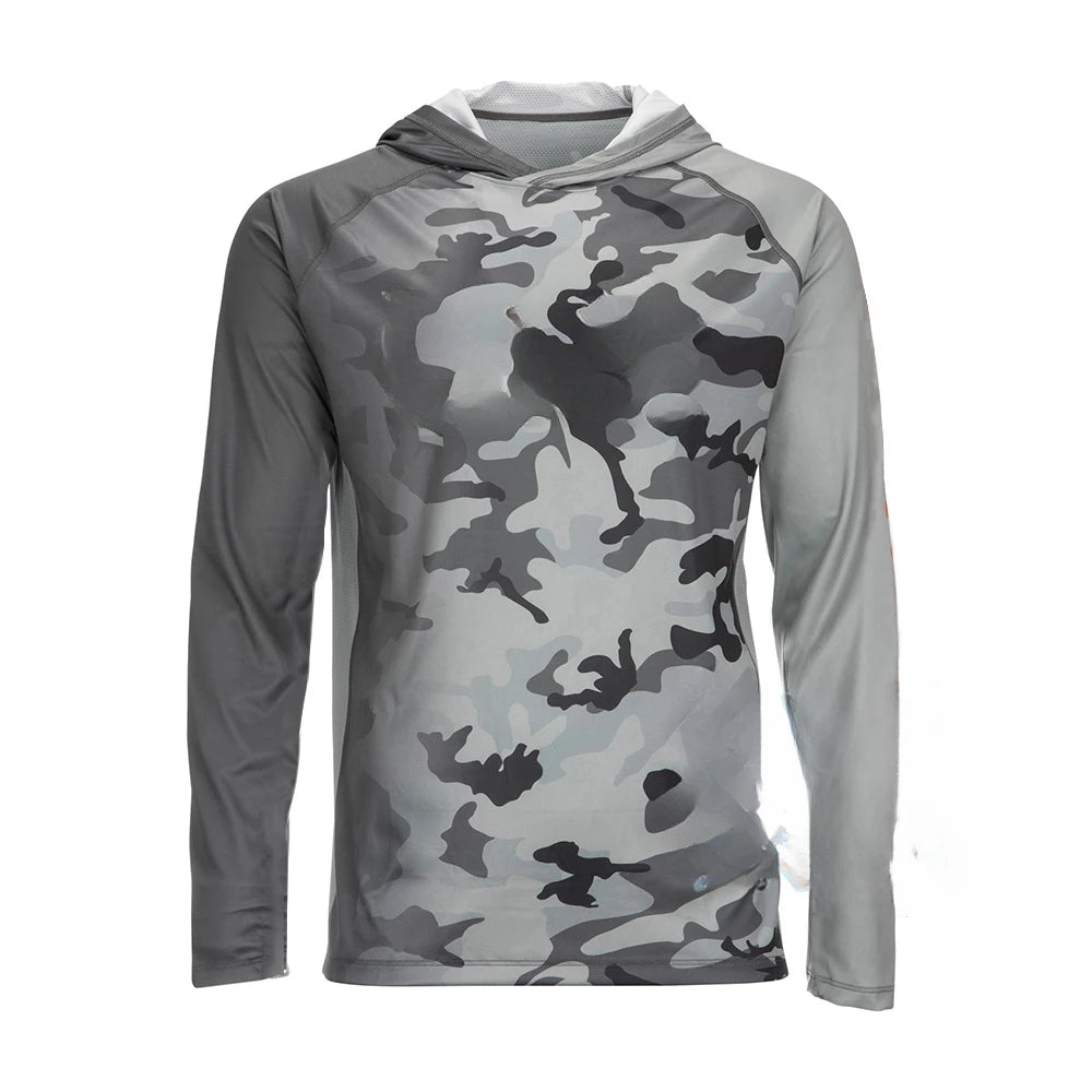 New - Camo Grey Hooded Anti-UV Fishing Shirts