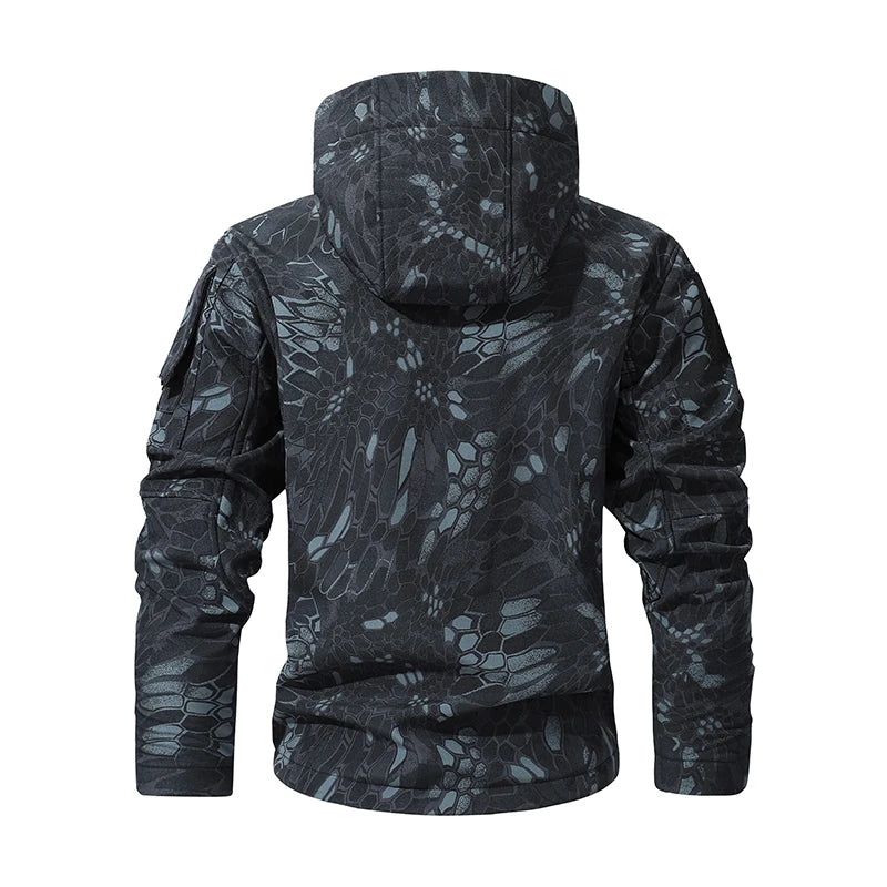 New - Blue Camo Waterproof Warm Fleece Hooded Fishing Jacket