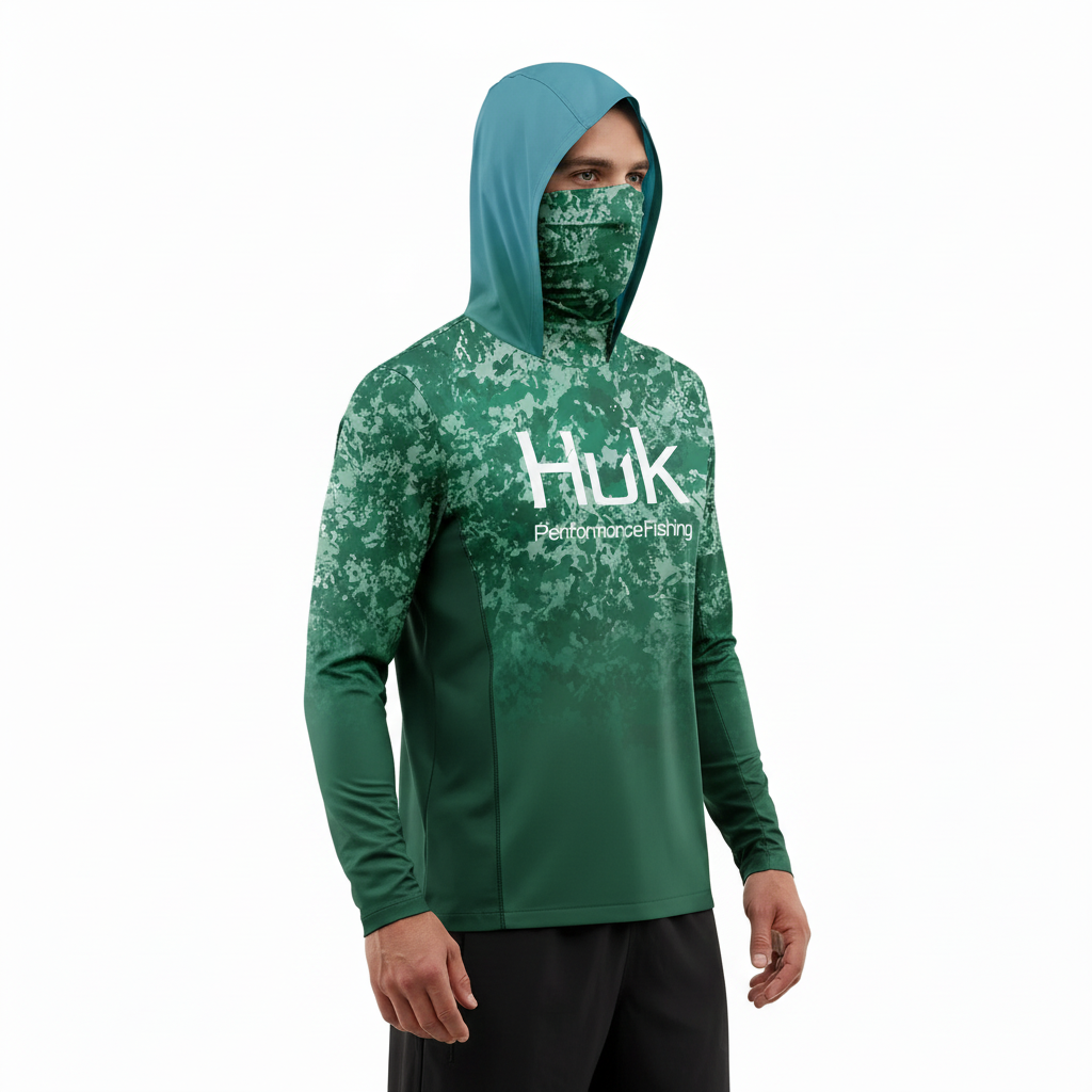 New Green Swell Upf 50 Hooded Face Cover Fishing Shirts