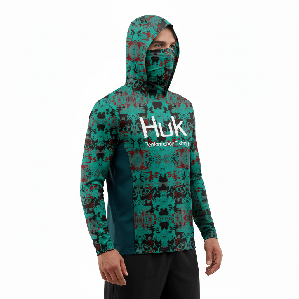 New Checker  Upf 50 Hooded Face Cover Fishing Shirts